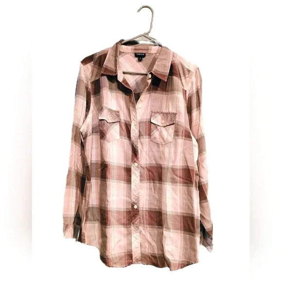 Torrid, Size 1, Purple/pink Brushed Acrylic Flannel Button Up Tunic - Picture 1 of 6